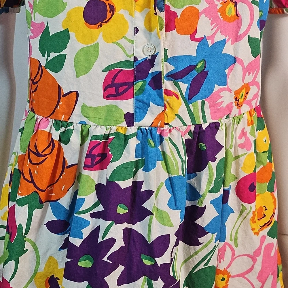 J. Crew 100% Cotton Vibrant Multi-Color Floral Puff Sleeve Ruffle Hem Dress - Picture 7 of 16